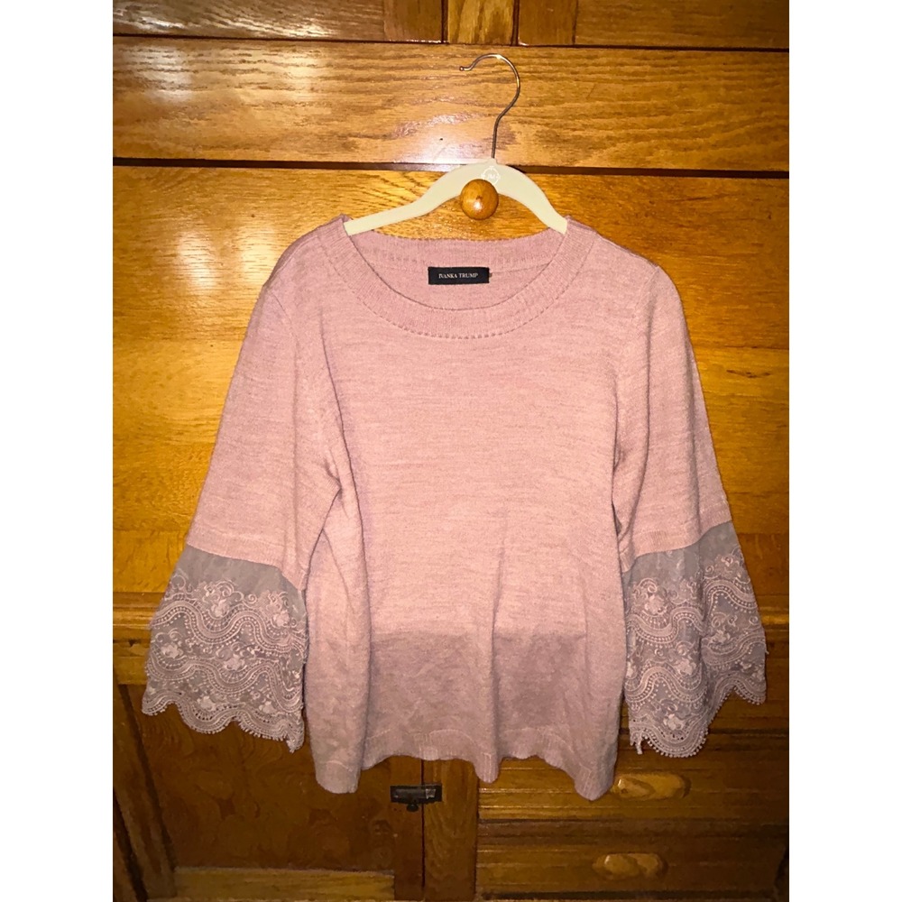 Ivanka Trump Fairycore Pink Lace Bell Sleeve Knit Sweater Cottagecore Dusty Rose